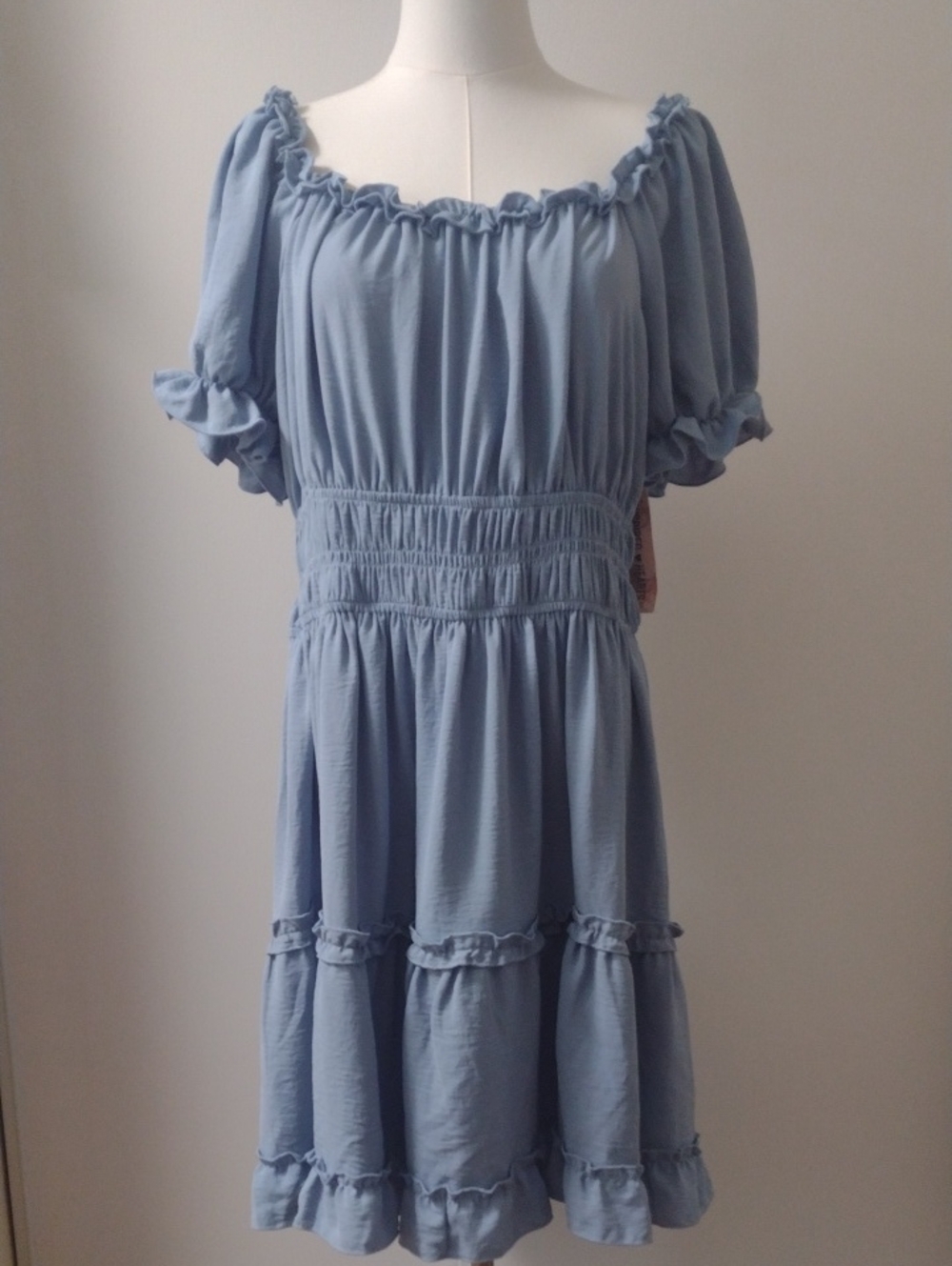 Inspired Hearts Wms 2XL Powder Blue Tiered Milkmaid Off-Shoulder Ruffled Midi